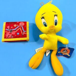 Vintage Looney Tunes Tweety Bird Six Flags GA 1988 Wallet & 1997 Plush 80s 90s